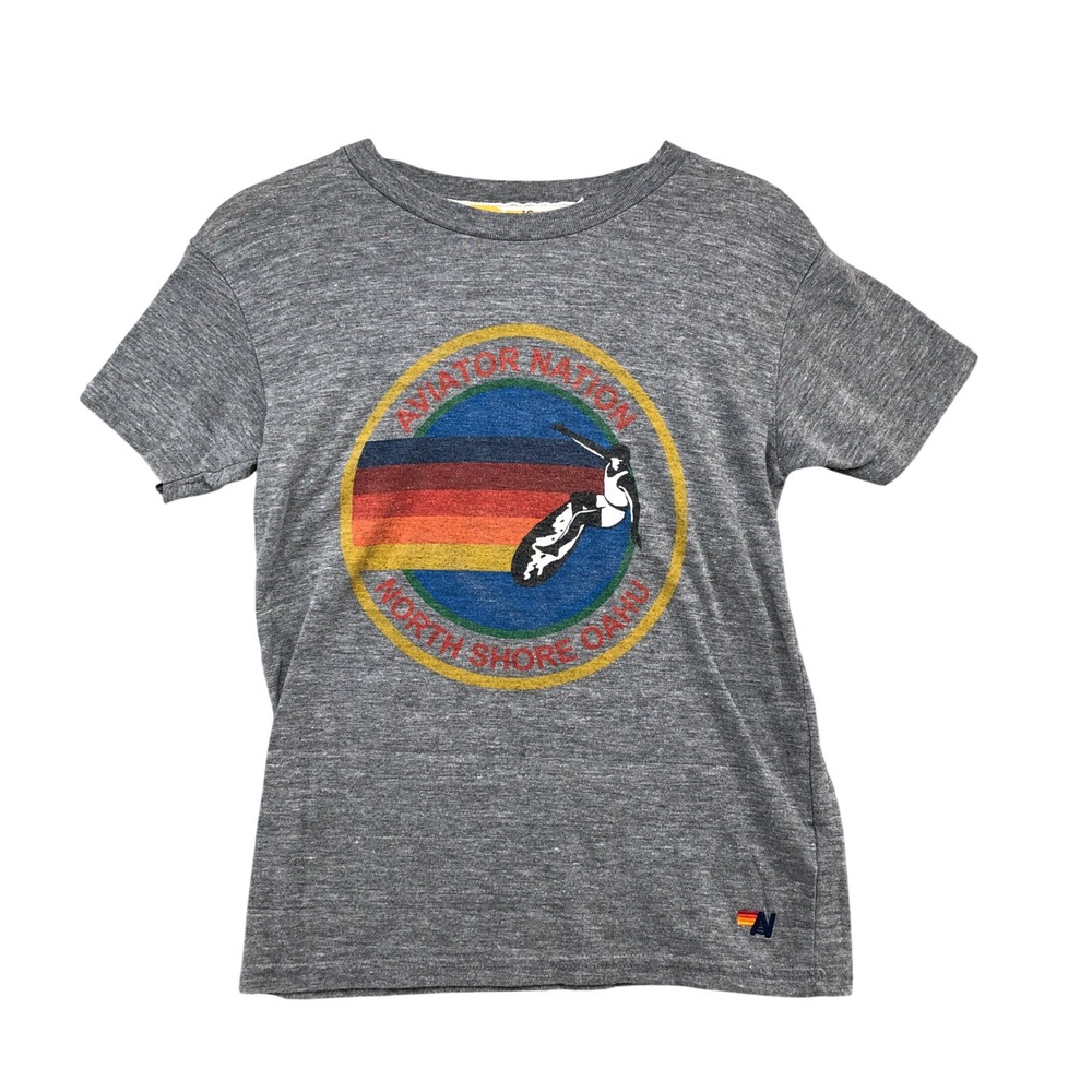 Aviator Nation T Shirt Kids 12 Boys Gray North Shore Oahu Surf Retro USA